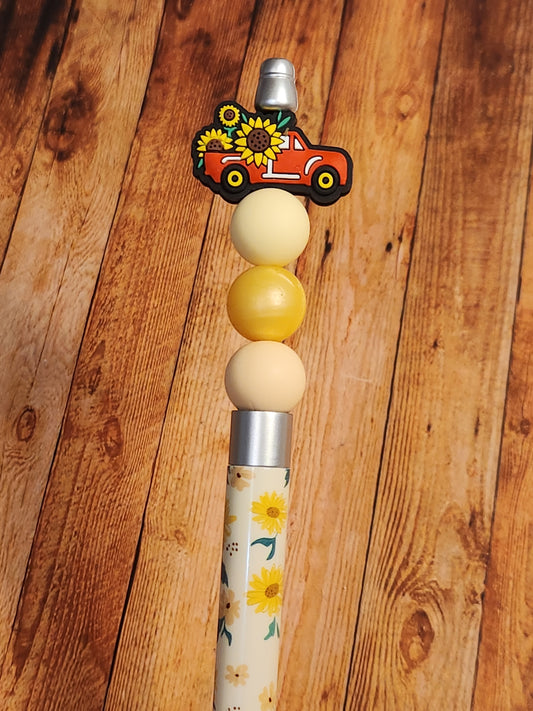 Beaded Pen: (Sunflowers, Red Truck)