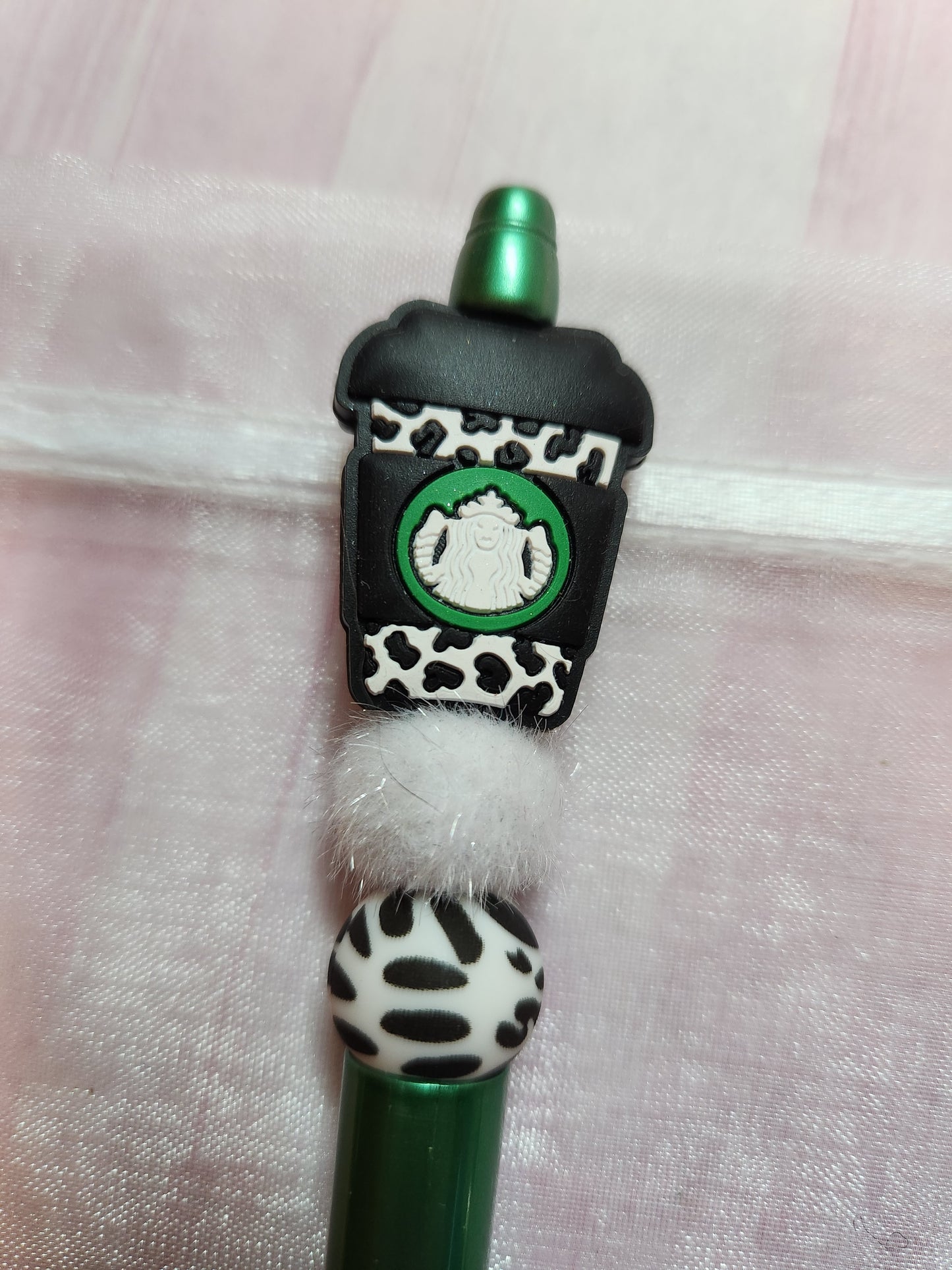 Beaded Pen: Coffee (Cow Print Bucks Cup)