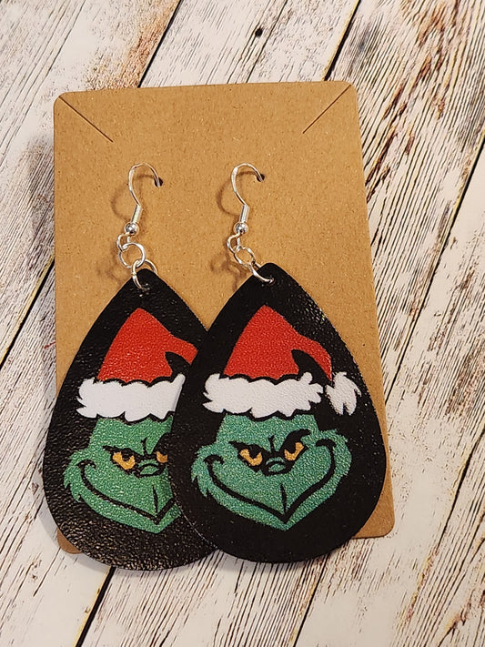 Earrings: Winter (Grinch, black background)