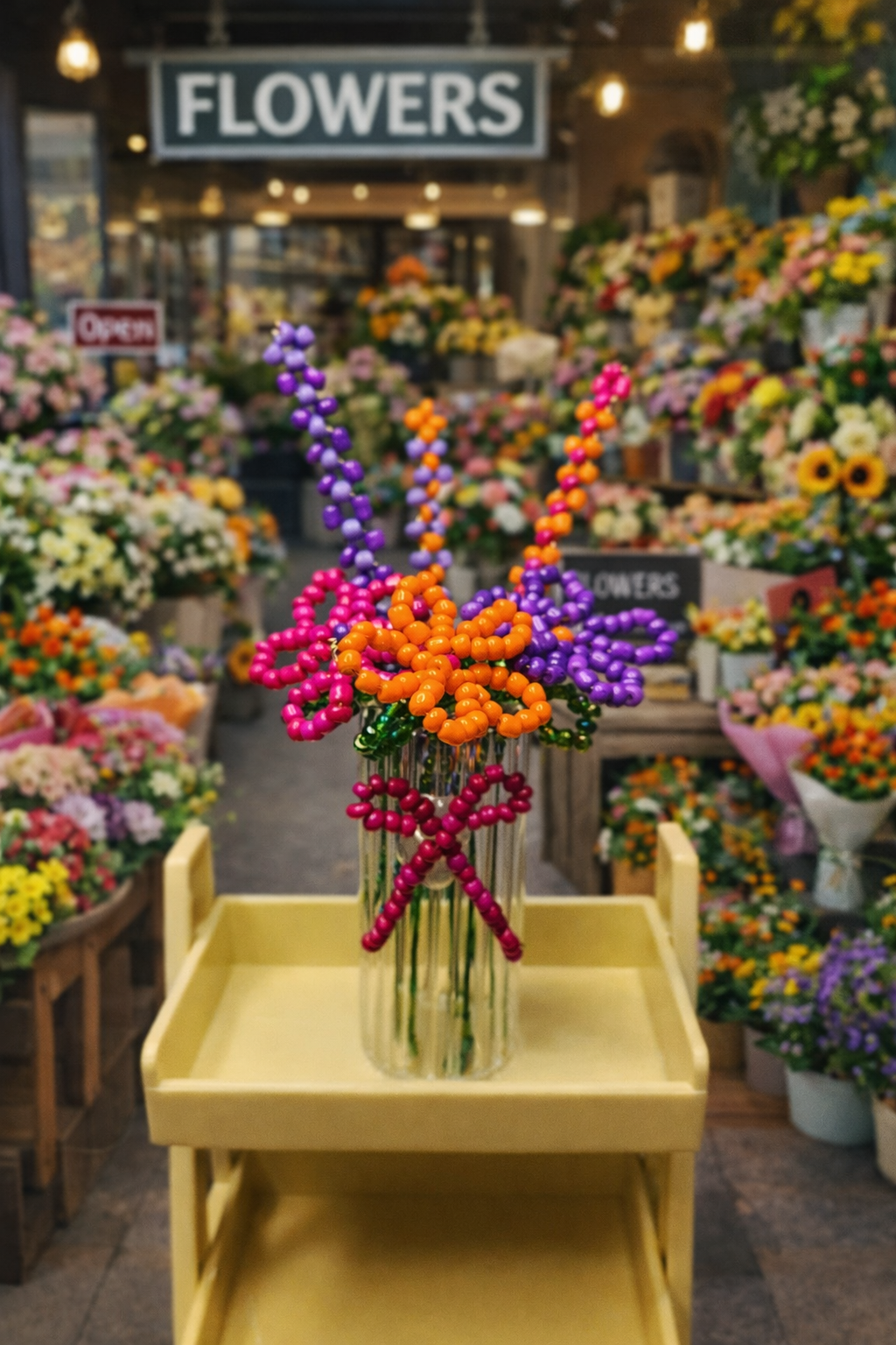 Beaded flower bouquet: bright flowers.