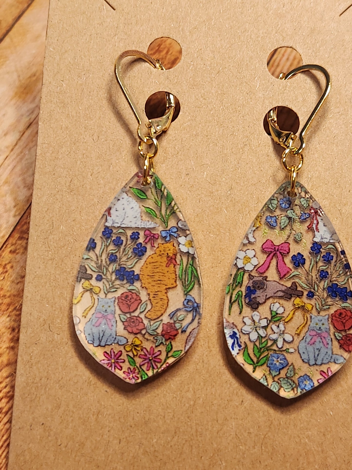 Earrings: Kitties and Flowers