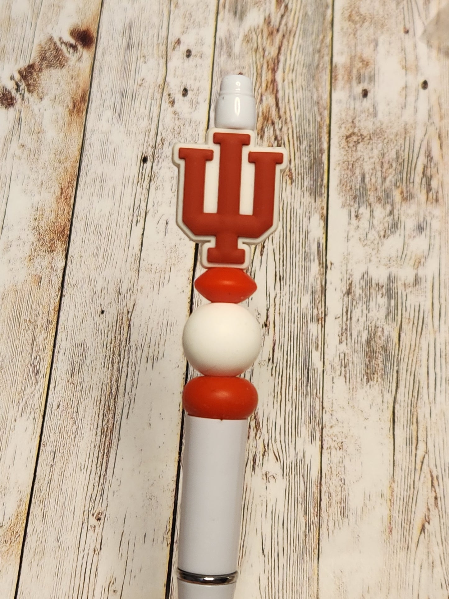 Beaded Pen: Hoosiers (trident, white pen)
