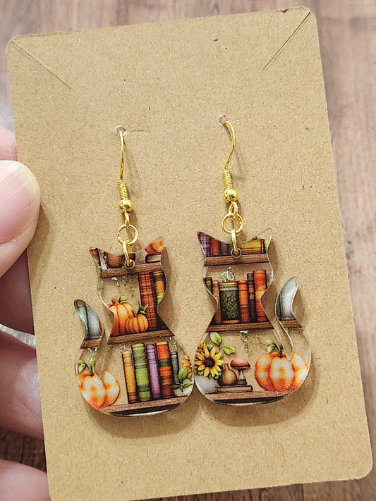 Earrings: Fall (pumpkins and books)