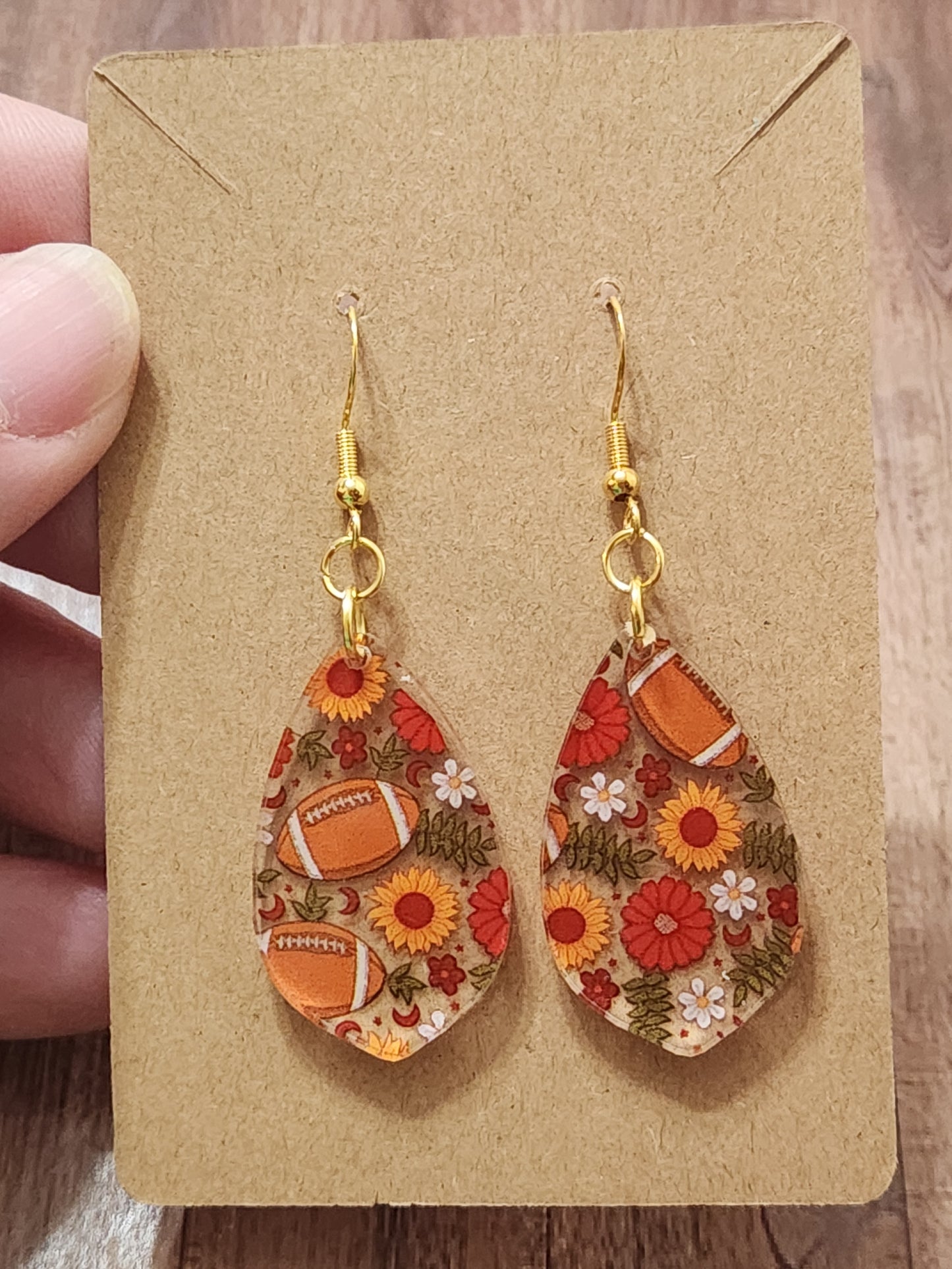 Earrings: Fall (fall flowers and football)
