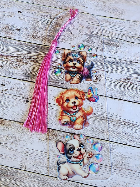 Bookmarks: Puppies (pink tassel)