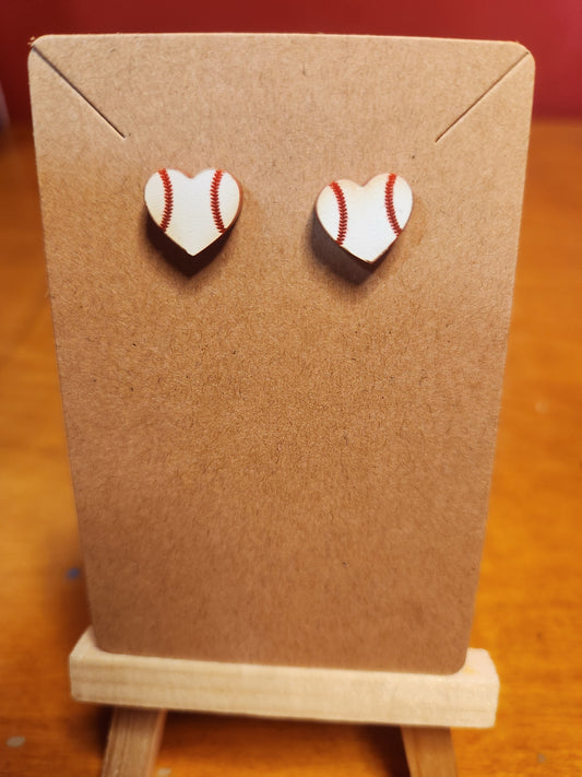 Stud Earrings: Sports (Baseball Hearts)