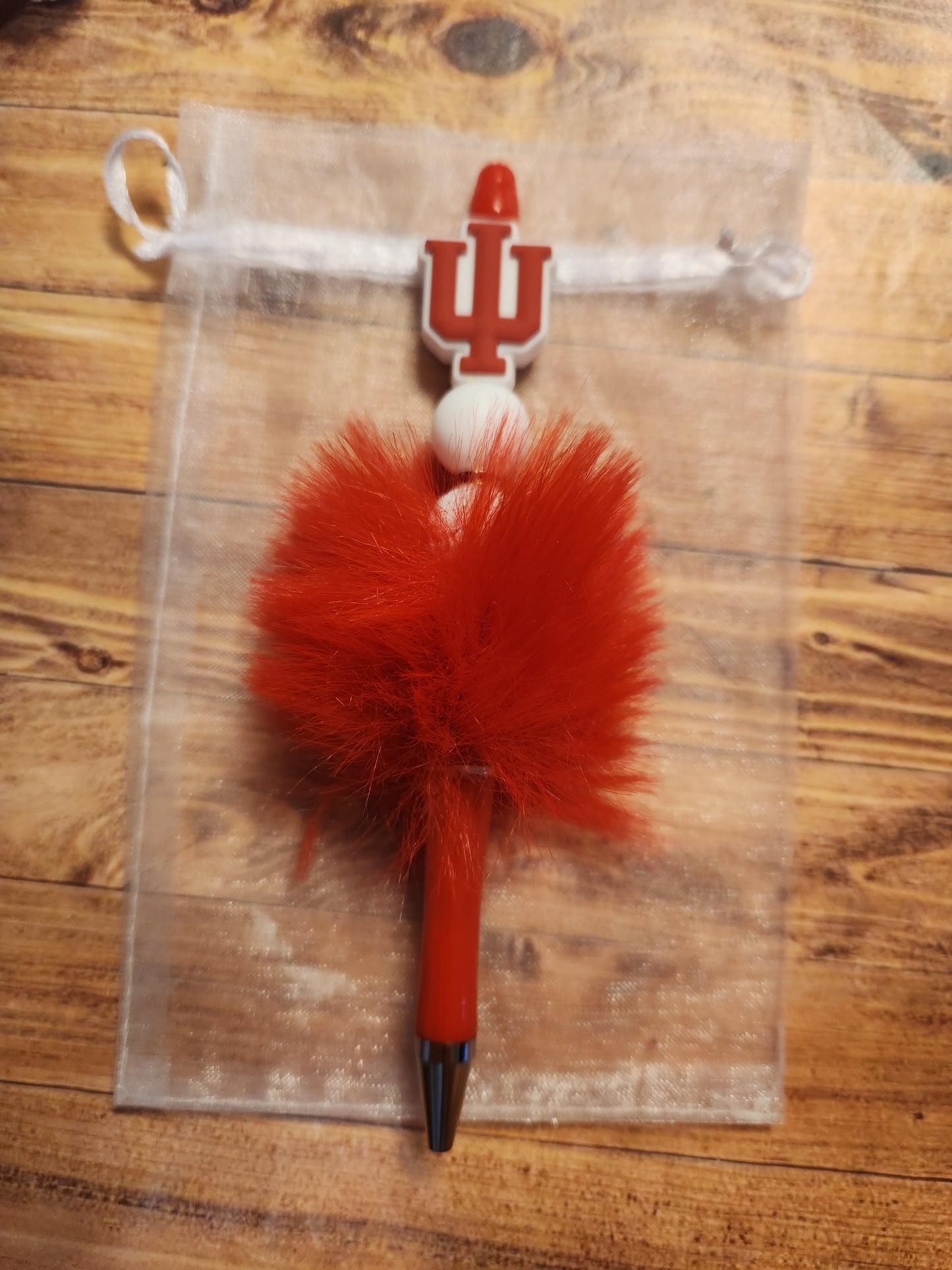 Beaded Pen: Indiana #5 (Red fluff)