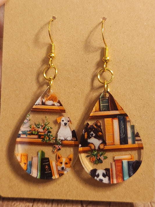 Earrings: Dogs and Books
