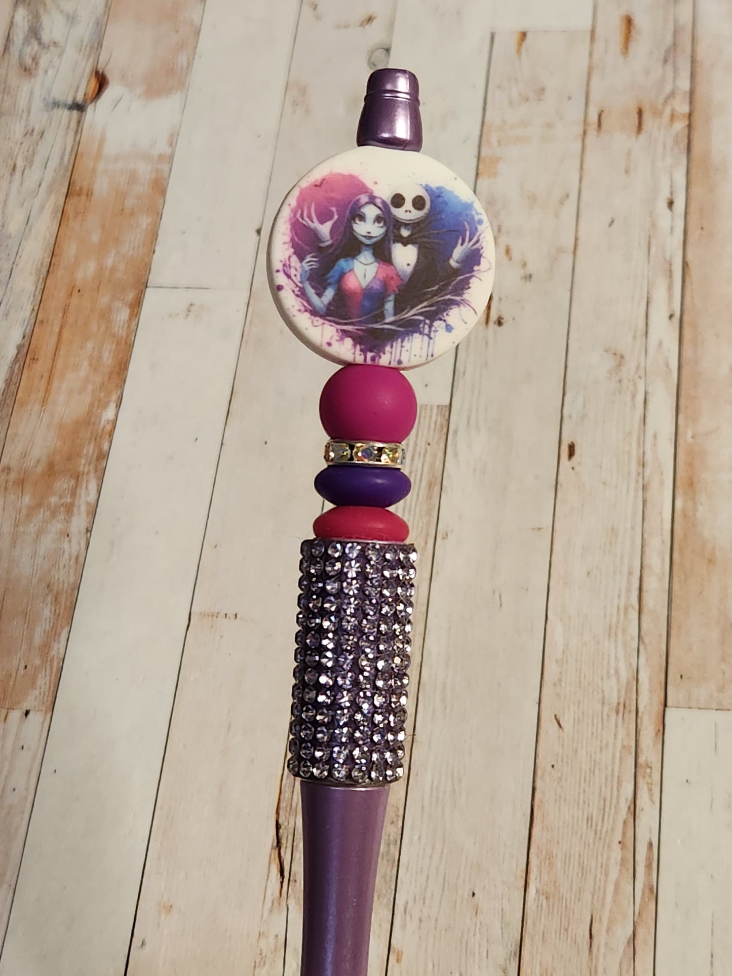 Beaded Pen: Nightmare (Sally and Jack, purple sparkle)